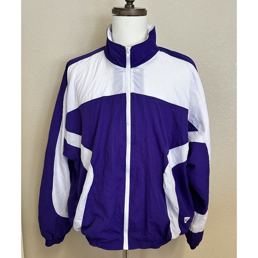 Varsity Purple And White Zip Up Jacket Womens Size XL Lightweight